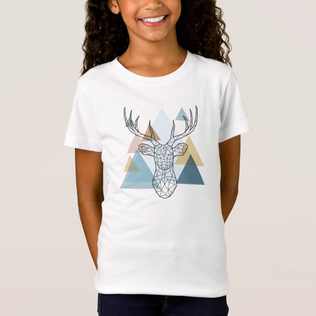 T-Shirt Portrait géométrique de cerfs communs (Devant)