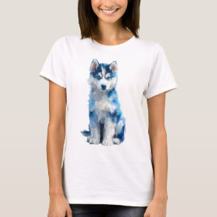 T-shirt Portrait Impressionniste de Femmes au Husky Bleu