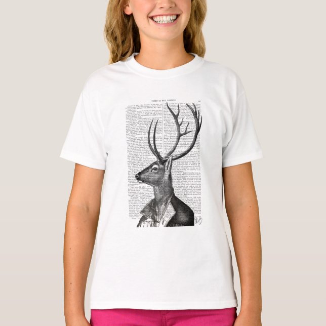 T-shirt Portrait noir et blanc de cerfs (Devant)