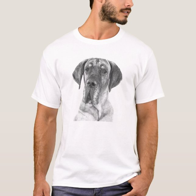T-shirt Portrait noir et blanc de Great Dane (Devant)