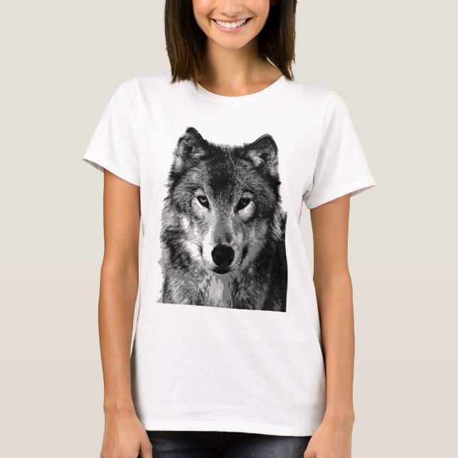 T-shirt Portrait noir et blanc Wolf (Devant)