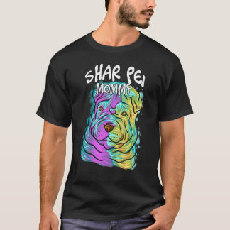 T-shirt Portrait Pop coloré Shar Pei Chien Maman Mère Da