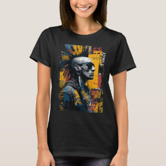 T-shirt Portrait Punk avec Coiffure Mohawk Art Urbain