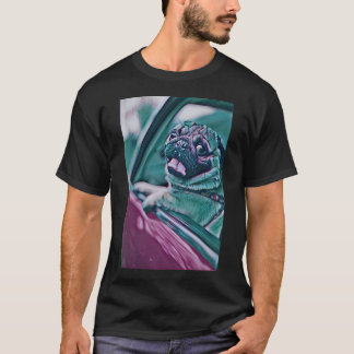T-shirt Portrait Rétro Néon Violet de Chien Conduisant Chi