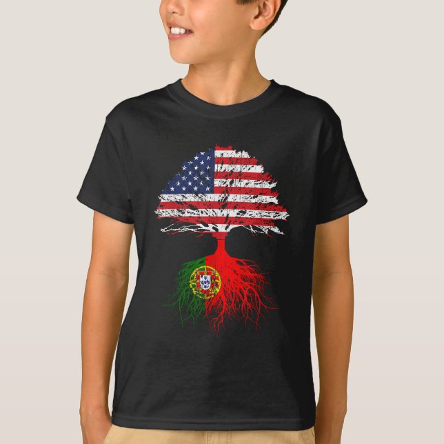 T-shirt Portugal Roots American Gros Portugal Drapeau Cade (Devant)