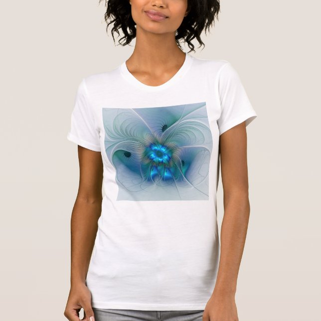 T-shirt Position, Abstrait bleu turquoise fractal (Devant)