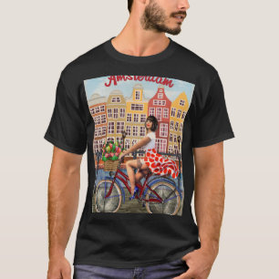 T-shirt Poster d'Amsterdam : Pin-Up Girl Cycling.