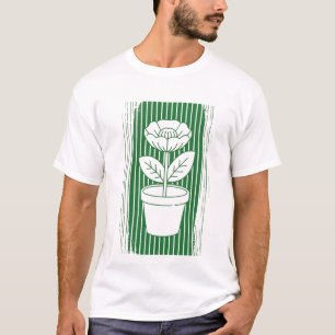 T-shirt Pot de fleurs minimaliste ligne verte Art rétro