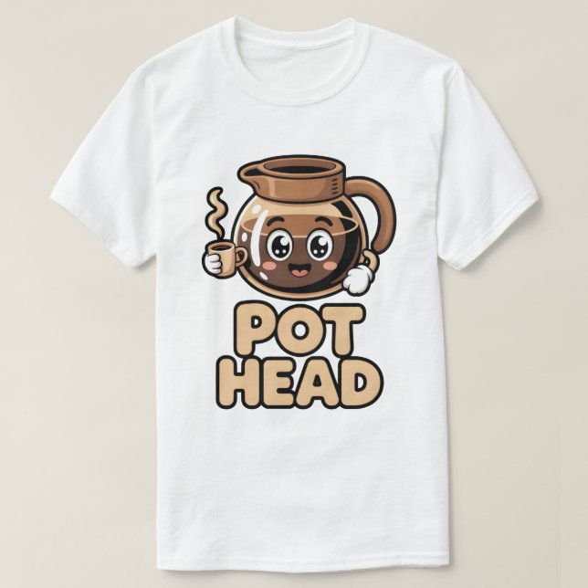 T-shirt Pot Head Cute Kawaii Cafe Funny Coffee Lover Gift (Design devant)