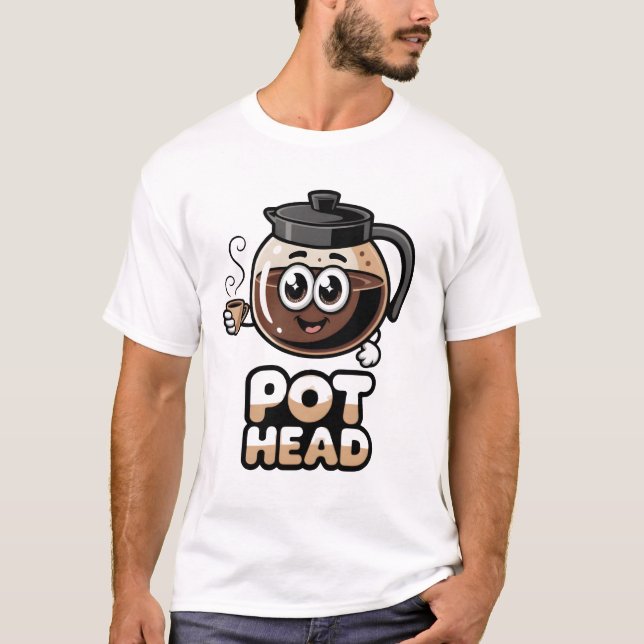 T-shirt Pot Head Cute Kawaii Cafe Funny Coffee Lover Gift (Devant)