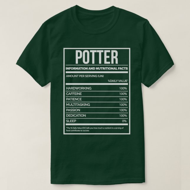 T-shirt Potter Funny Potterie Étiquette nutritionnel pour  (Design devant)
