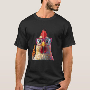 T-shirt Poule Avec Lunettes Signe De Paix Amusant