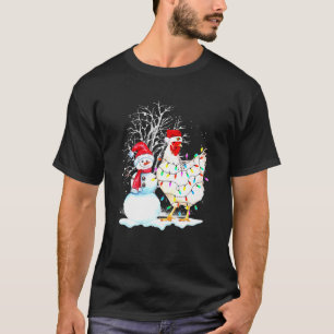 T-shirt Poule de Noël Bonhomme de neige Poule Lumières Xma