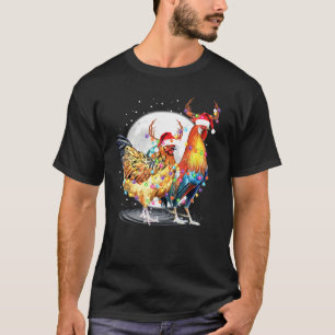 T-shirt Poule Renne Chapeau Santa Lumières Noël Christmas