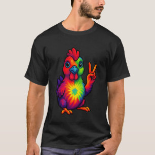 T-shirt Poule Tie Dye Signe de Paix Hippie Poulet Drôle An