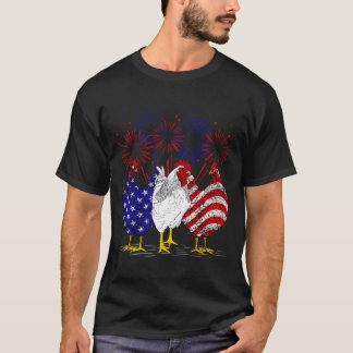 T-shirt Poules Drapeau Américain Patriote Ferme 4 Juillet