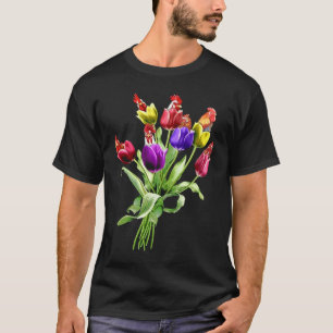 T-shirt Poules Tulipe Fleur Printemps Arbre Hippie