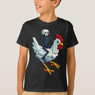 T-shirt Poulet à cheval sur un squelette de style bloc en