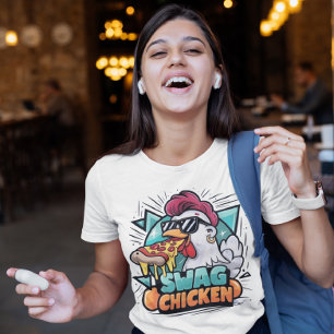 T-shirt Poulet Alimenté À La Pizza Aux Tons Cool