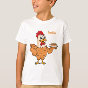 T-shirt Poulet avec oeufs sur plaque de dessin animé