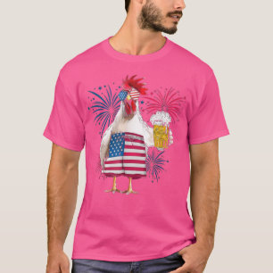 T-shirt Poulet Cheer Bière Drapeau Américain Feu d'artific