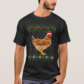 T-shirt Poulet de Noël moche Santa Hat Lumières Poulet Fa