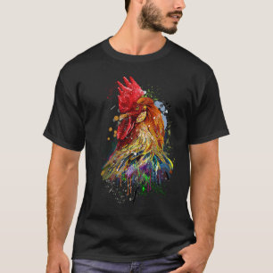 T-shirt Poulet Dessin à la Main Aquarelle Éclaboussure Col