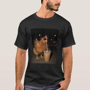 T-shirt Poulet Drôle Poulet Cool Avec Un Café Glacé Cadeau
