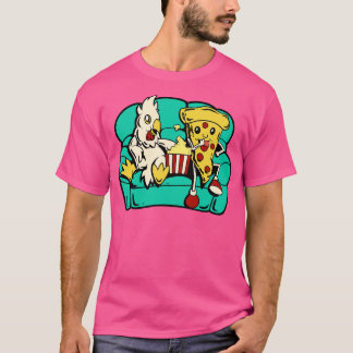 T-shirt Poulet et pizza manger pop-corn