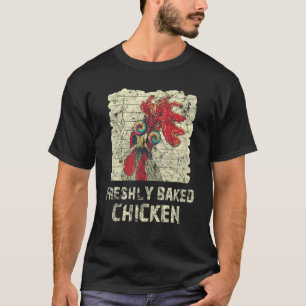 T-shirt Poulet fraîchement cuit noir et blanc