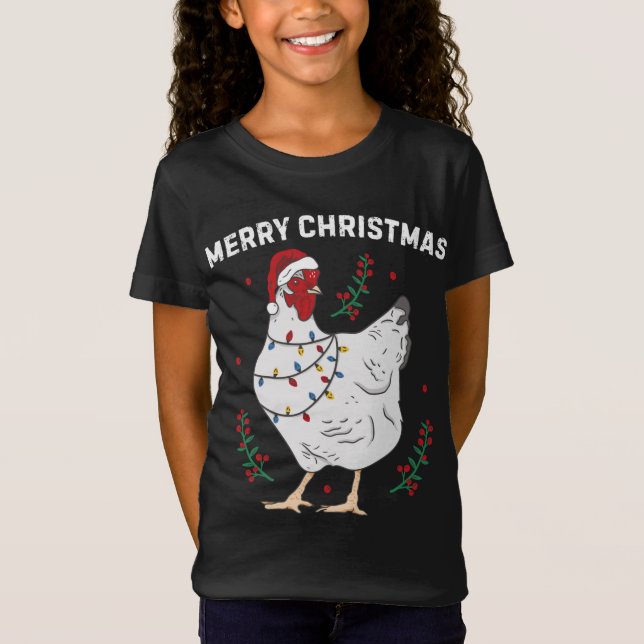T-Shirt Poulet Joyeux Noël Drôle Santa Hat Poulet Li (Devant)
