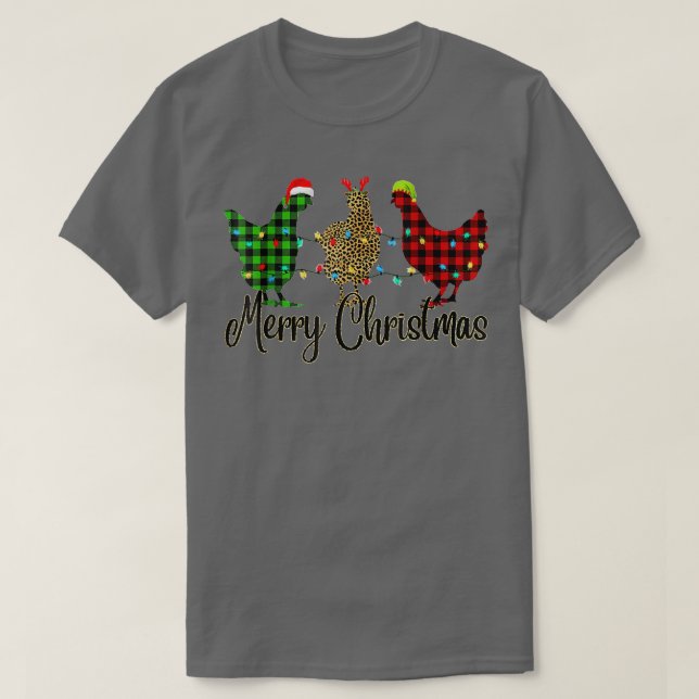 T-shirt Poulet Joyeux Noël Rouge Vert Plaid Leopard P (Design devant)
