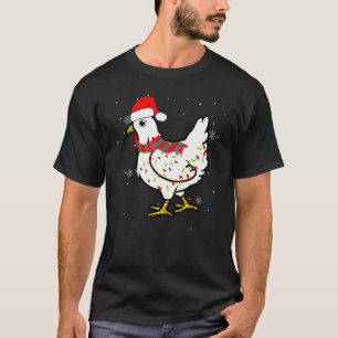 T-shirt Poulet Lumières de Noël Porte Chapeau de Père Noël