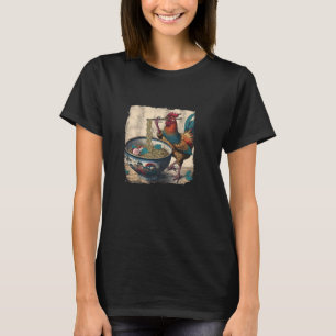 T-shirt Poulet mangeant des nouilles Ramen, poule hipster