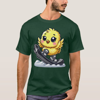 T-shirt Poulet Mignon Cartoon Snowboard Sports d'hiver ami