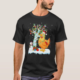 T-shirt Poulet Oiseau Éclairage Arbre Noël Chapeau Santa P