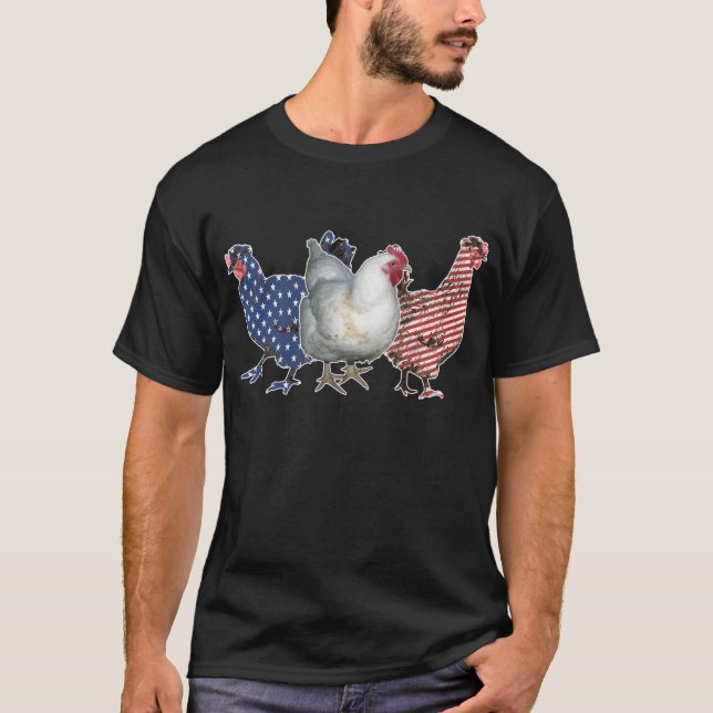 T-shirt Poulet Rouge Bleu Bleu Américain Drapeau Patriotiq (Devant)