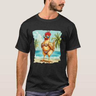 T-shirt Poulet sous les palmiers en bikini pour amateur de