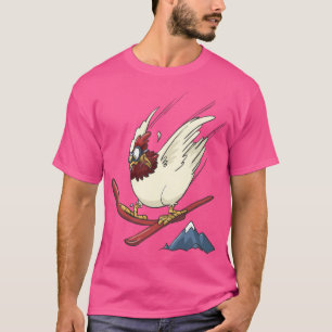 T-shirt Poulet Sur Ski Volant En Descente