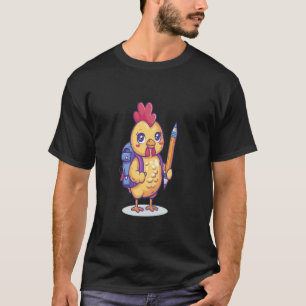 T-shirt Poulet tenant un crayon retour à l'école animal de