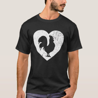 T-shirt Poulet Vintage White Heart Amoureux des Animaux Sa