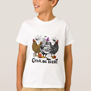 T-shirt Poulets D'Halloween Ou Treat Pum De Saison Éffraya