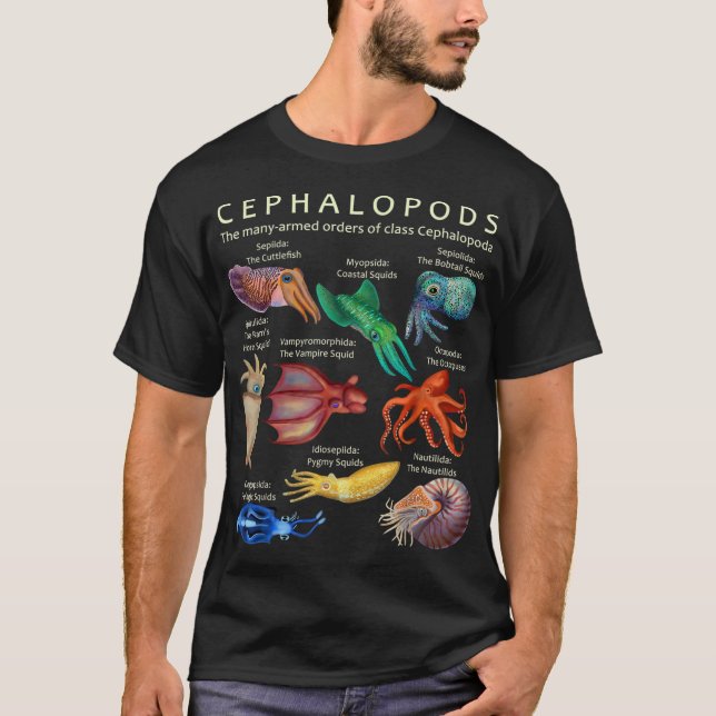 T-shirt poulpe, calmar, seiche et Nautilus (Devant)
