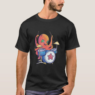 T-shirt Poulpe Coloré Réaliste Poulpe Jouant du Tambour Lo