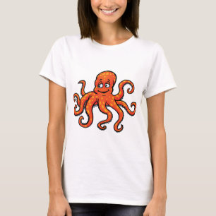 T-shirt Poulpe orange dessin animé océan créature marine