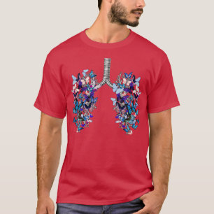 T-shirt poumons papillons bleus anatomie aquarelle