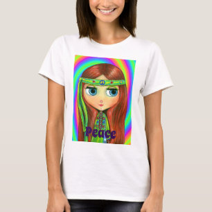 T-shirt Poupée Hippie verte Fille Paix Signal Headband mig