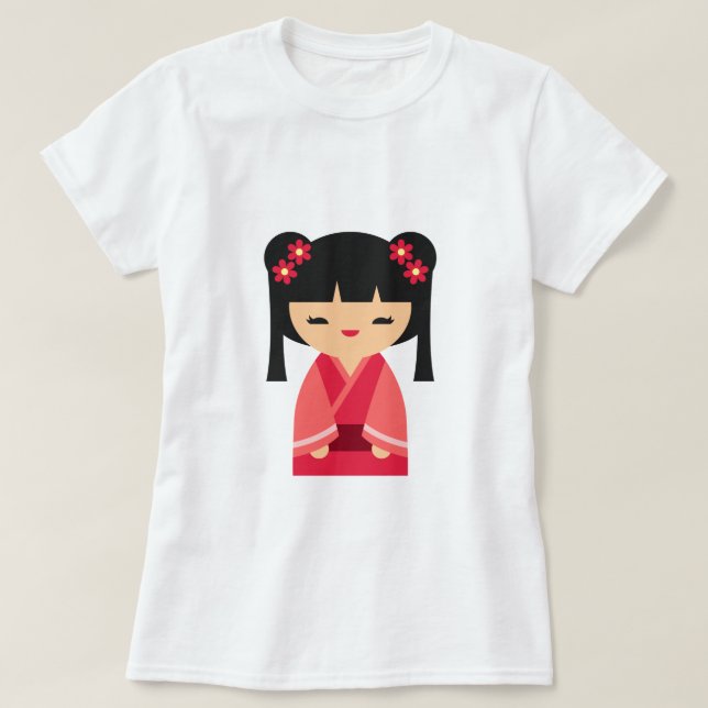 T-shirt Poupées japonaises de Kokeshi rose (Design devant)