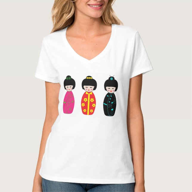 T-shirt Poupées traditionnelles de geisha de Kokeshi de (Devant)