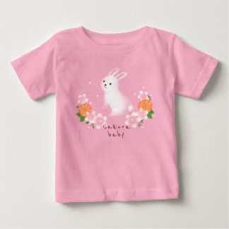 T-shirt Pour Bébé 可愛い桜と白うさぎ ピンク 日本 和風 cherry blossoms